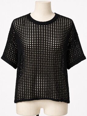 Dolce & Gabbana Black Grid Mesh Top with Solid Trim